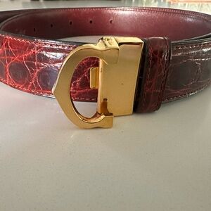 Cartier Red Leather Belt with Gold Buckle